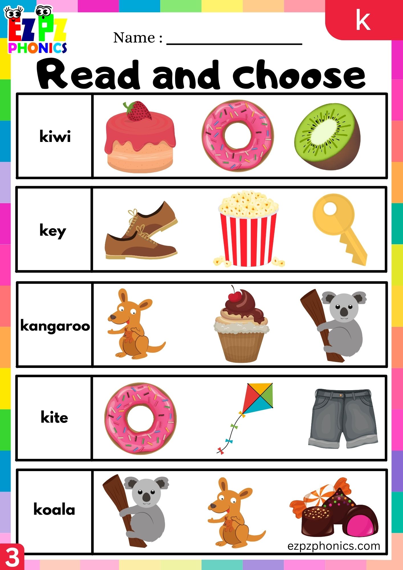 Letter k Read and Choose the Image Group 3